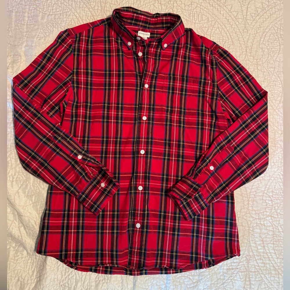 Like New J. Crew Crewcuts Holiday Red Tartan Plaid Button-Up Shirt Size 14 & 10